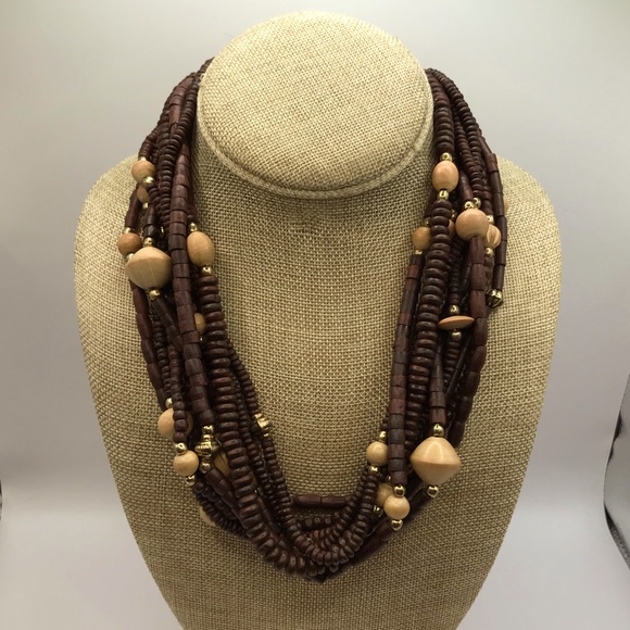 Tribal Inspired Multi Strand Wood Bead Necklace - Picture 1 of 7